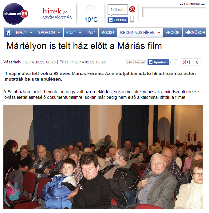 Máriás Ferenc film mártélyi bemutató 2014.02.21.