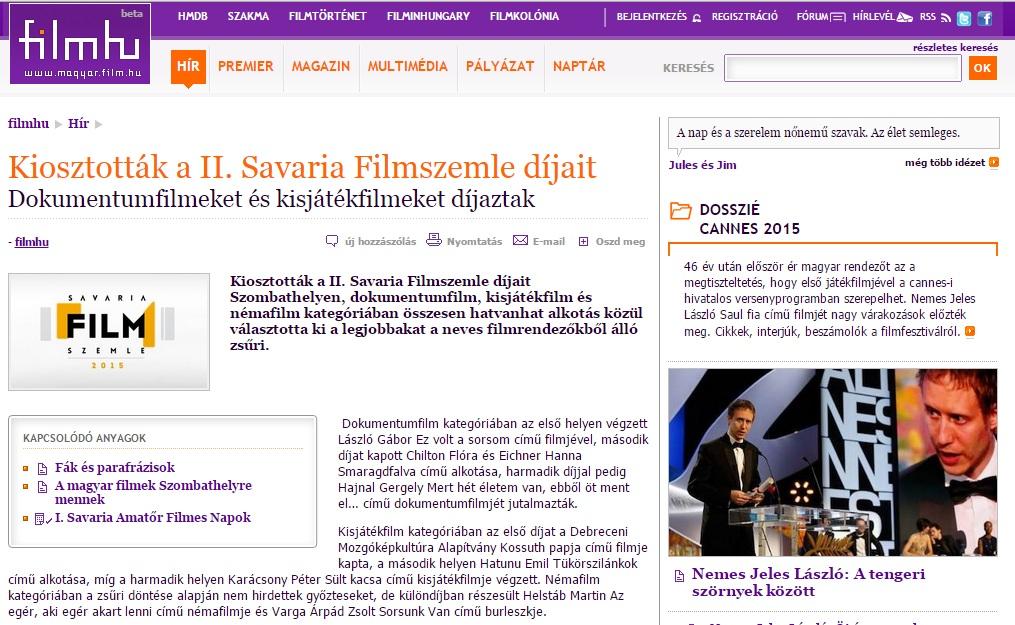 FIlm.hu írása a Savaria Filmszemle díjazottjairól