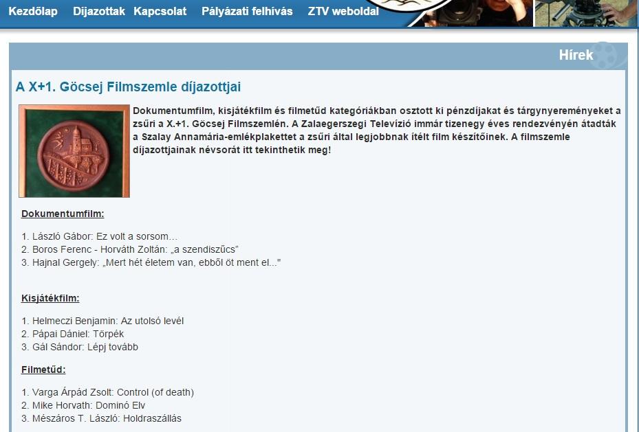 A X+1 Göcsej Filmszemle honlapja.